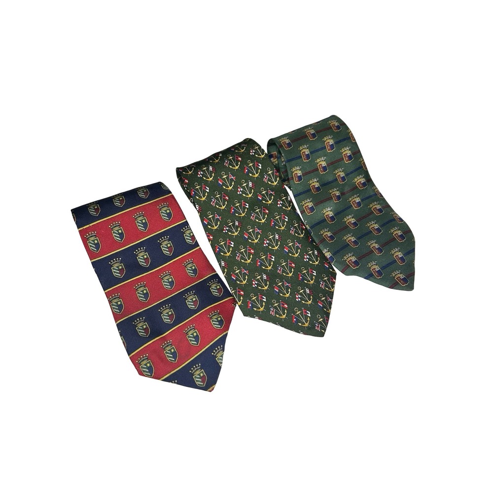 Lot of 3 Tommy Hilfiger Vintage Silk Ties Preppy Nautical Crest Stripe Mens